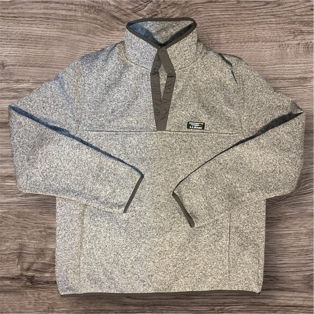 L.L.Bean Grey Buttoned Quarter Zip Fleece Pullover Sweatshirt
